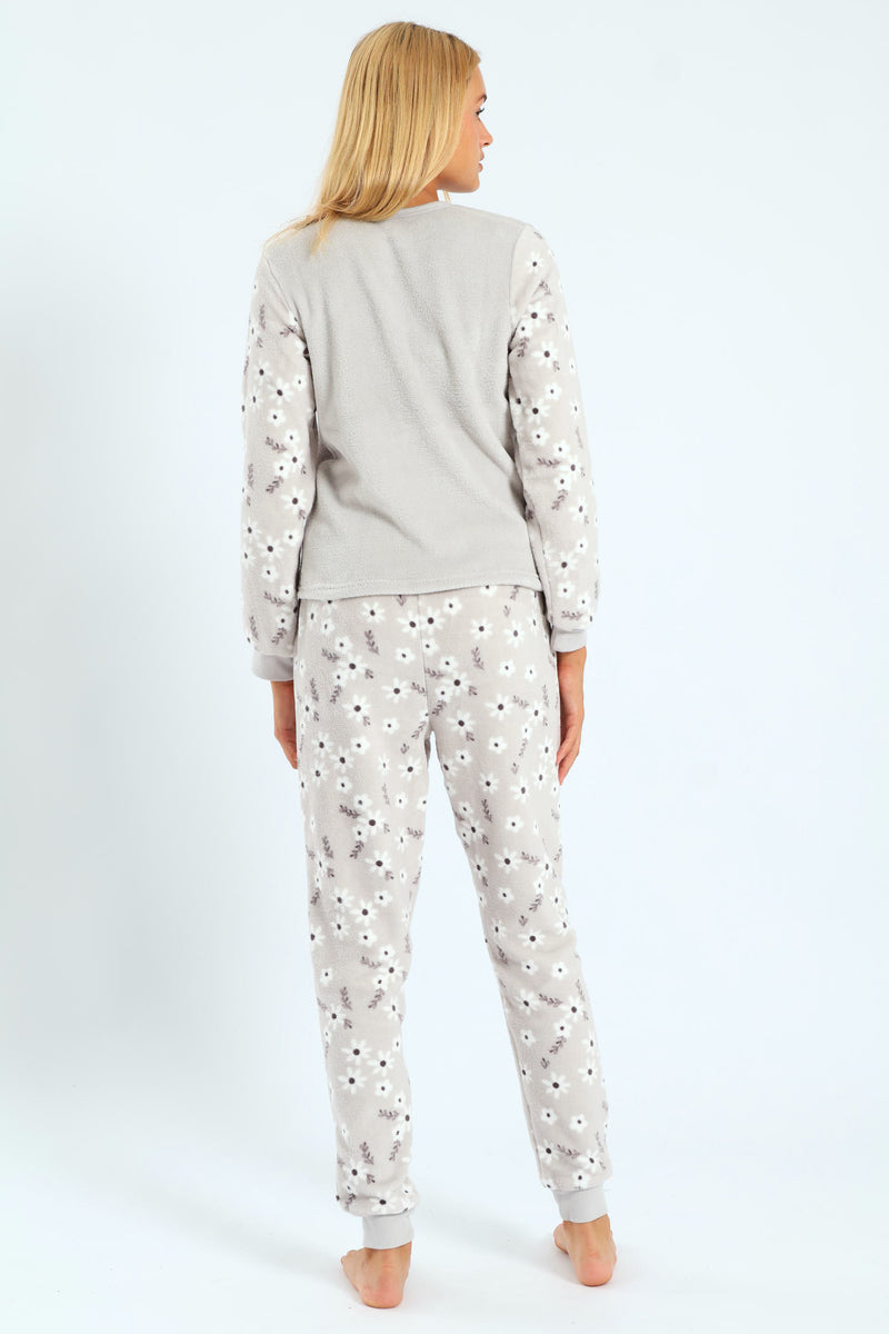 Girls Embroidered Bunny Print Sleep Set - Grey