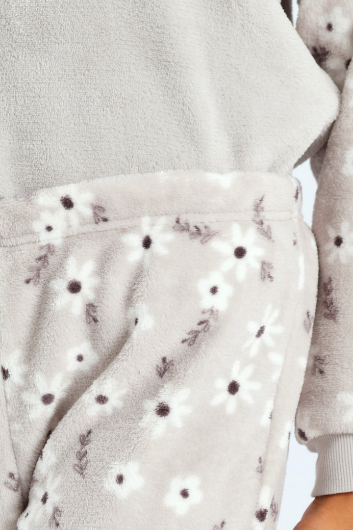 Girls Embroidered Bunny Print Sleep Set - Grey