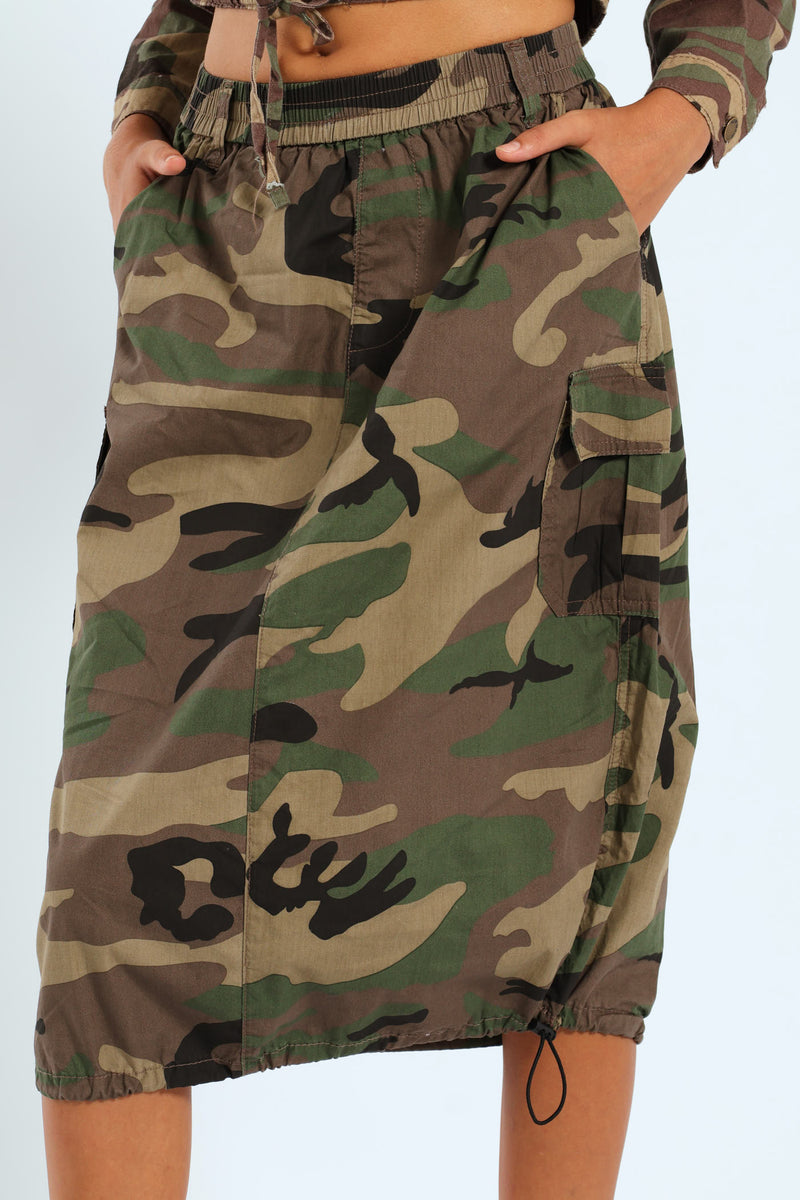 Girls Camo Midi Cargo Skirt - Camo