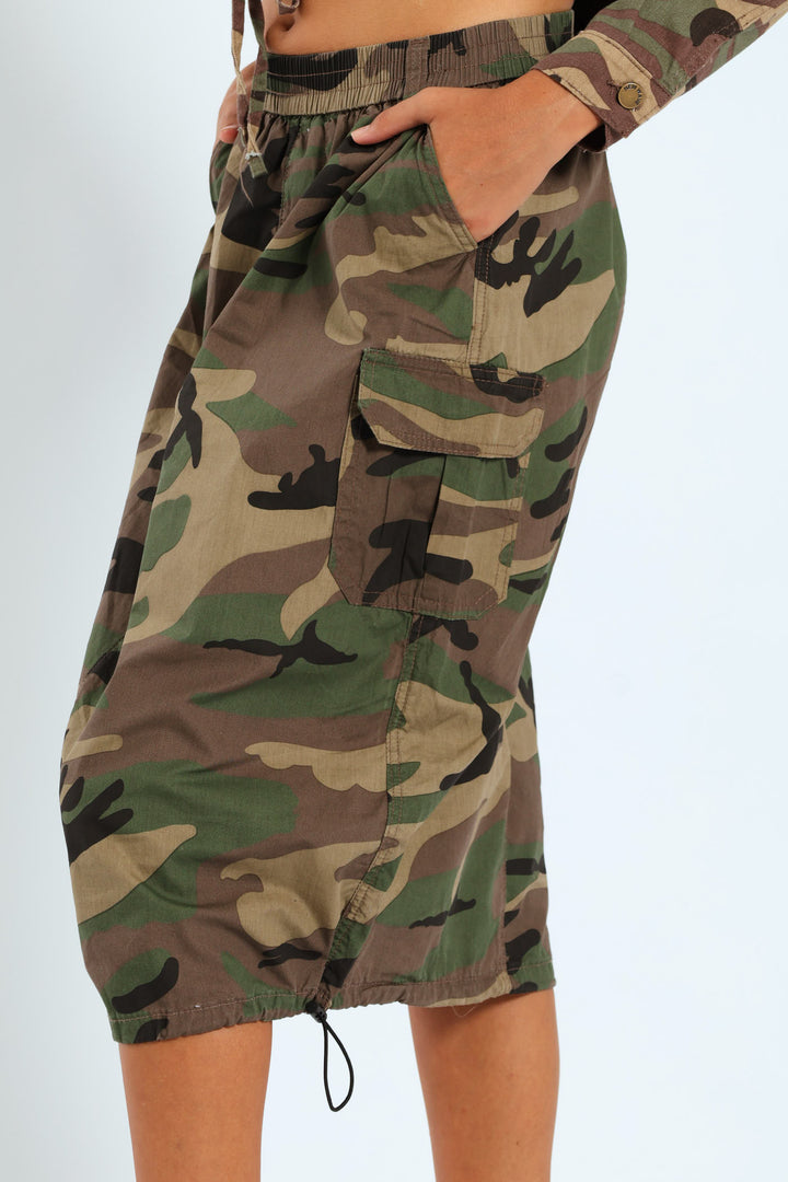 Girls Camo Midi Cargo Skirt - Camo