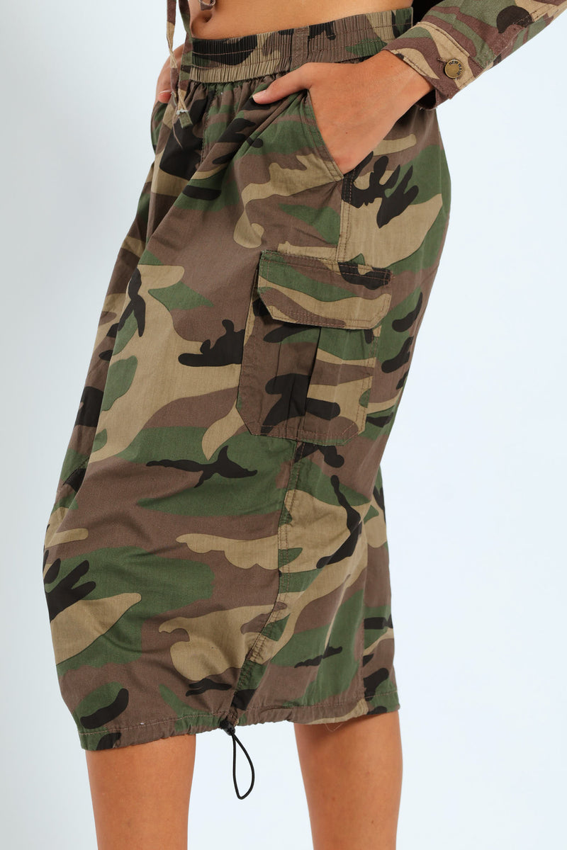 Girls Camo Midi Cargo Skirt - Camo