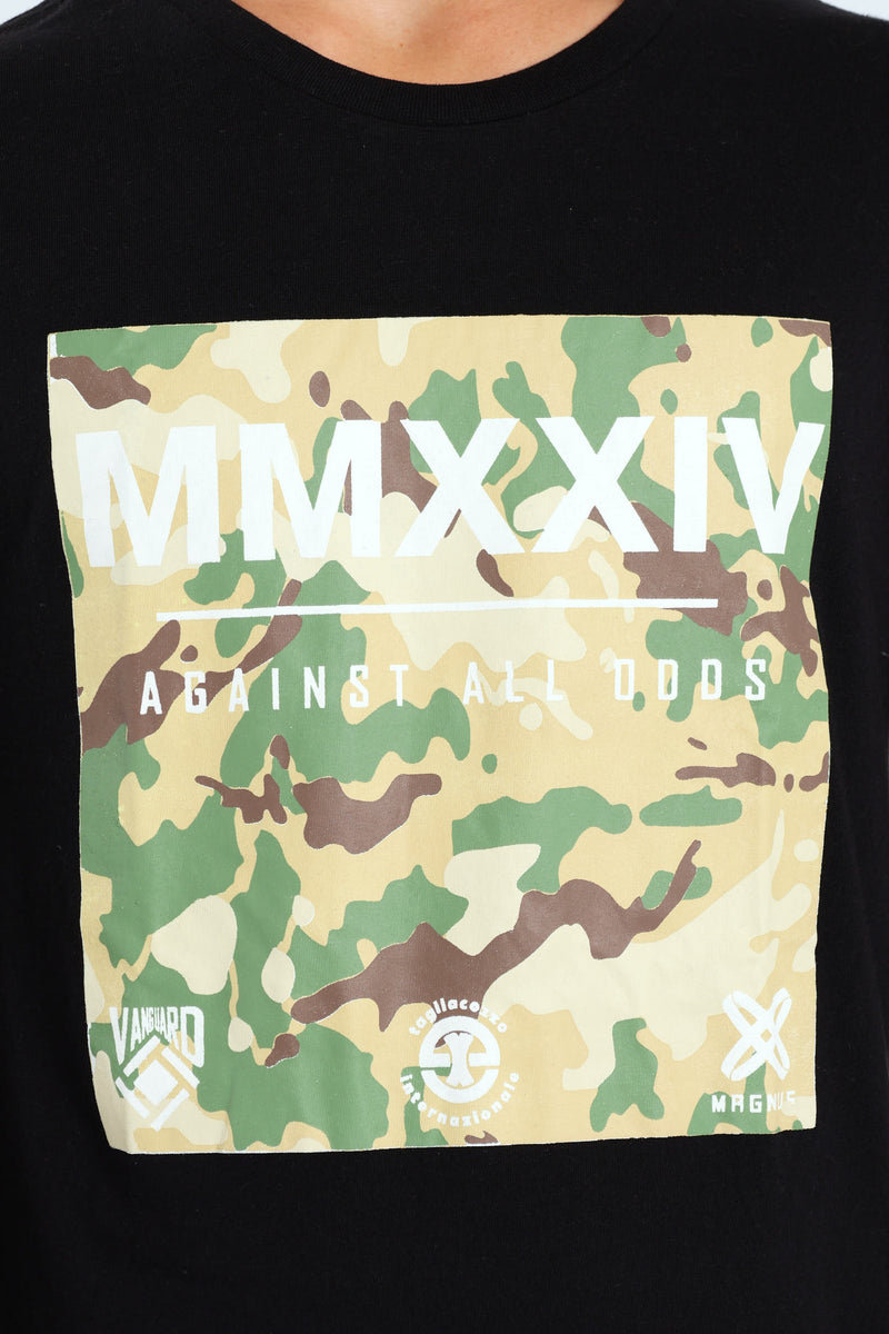 Boys Camo Print Long Sleeve Tee - Black