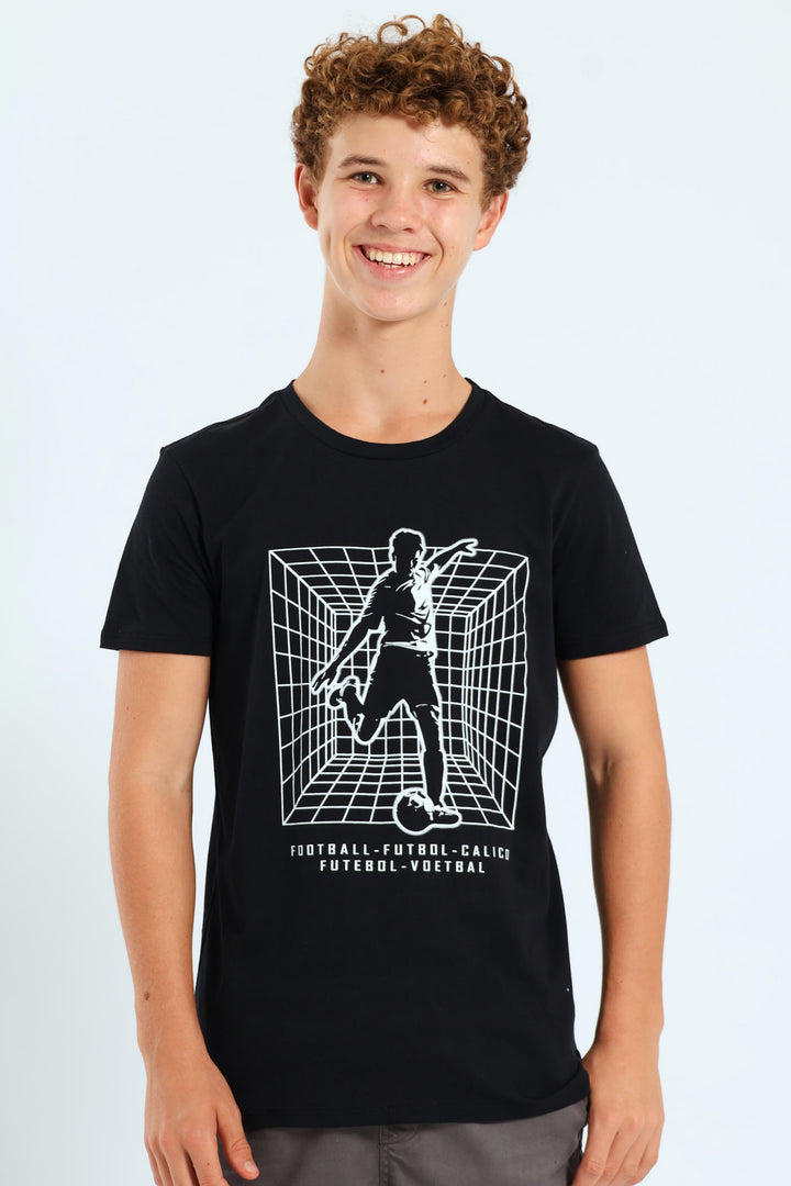 Boys Grid Basketball Print Tee - Black