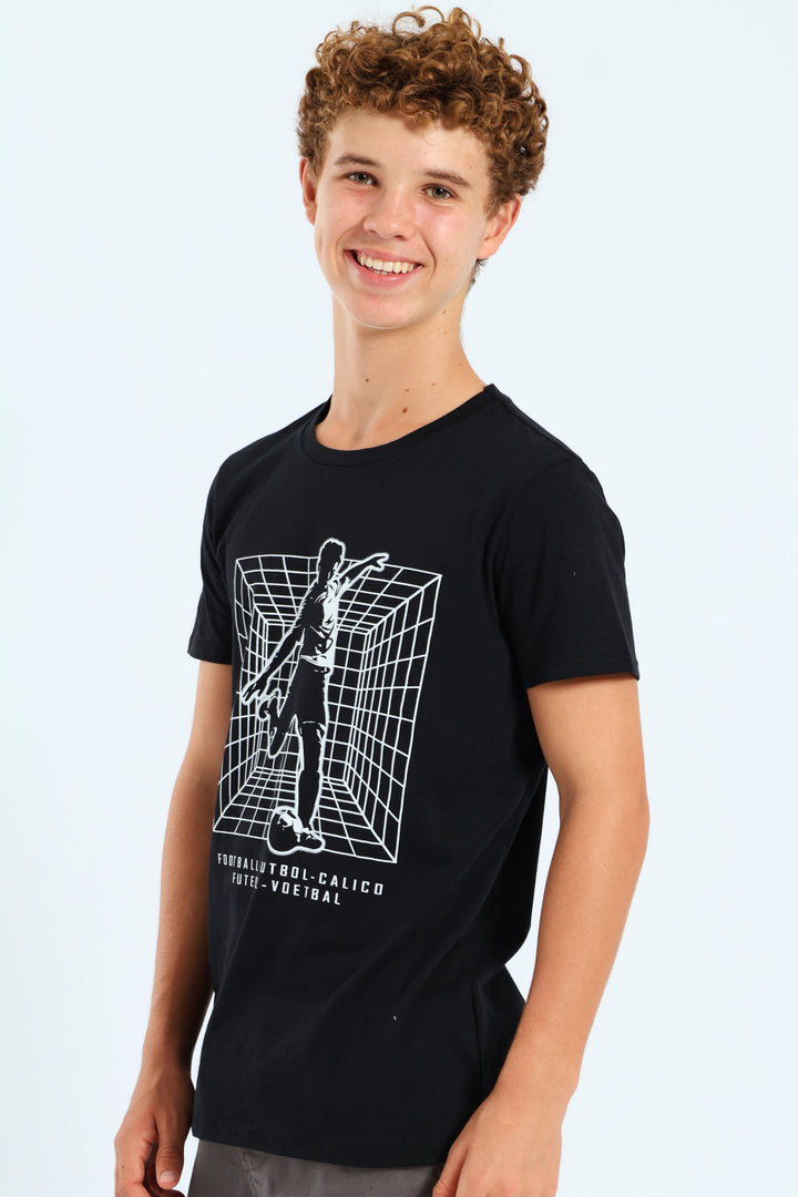Boys Grid Basketball Print Tee - Black