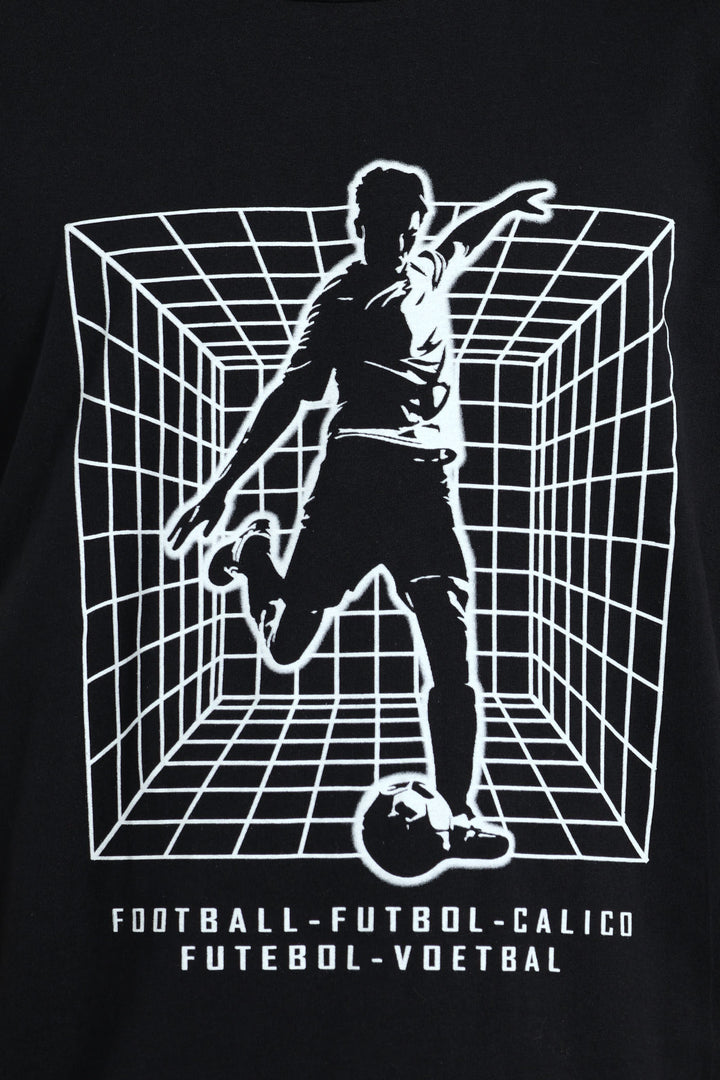 Boys Grid Basketball Print Tee - Black