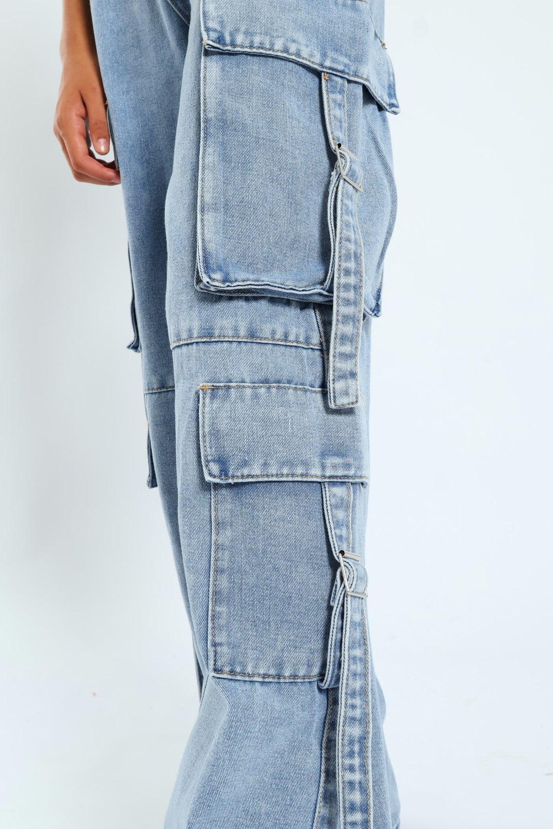 Girls Cargo Straps Denim - Light Blue