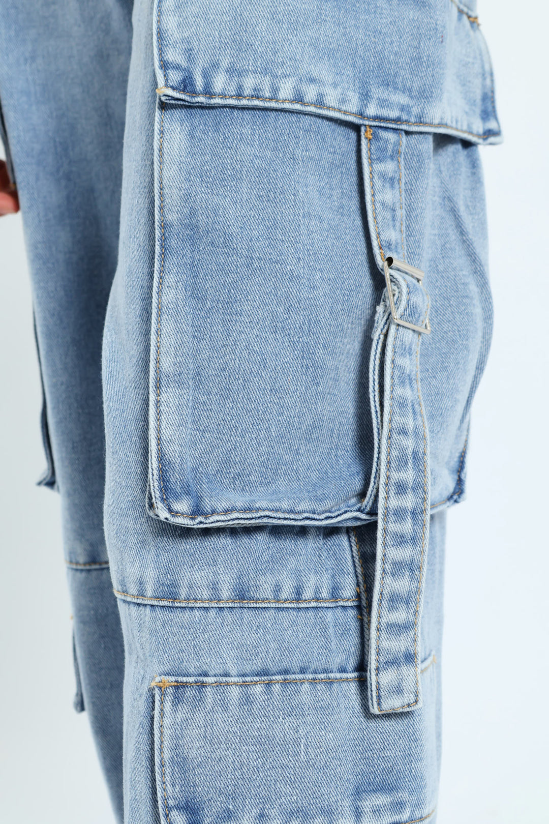 Girls Cargo Straps Denim - Light Blue