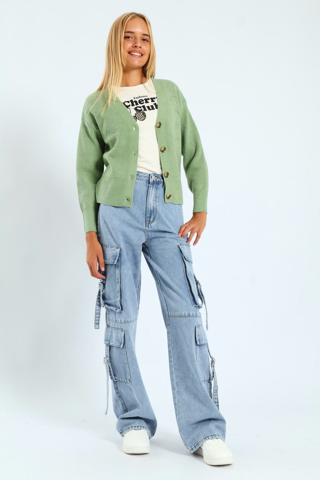 Girls Button Through Cardigan - Sage