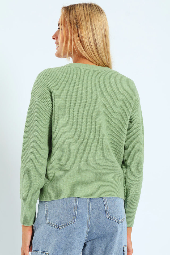 Girls Button Through Cardigan - Sage