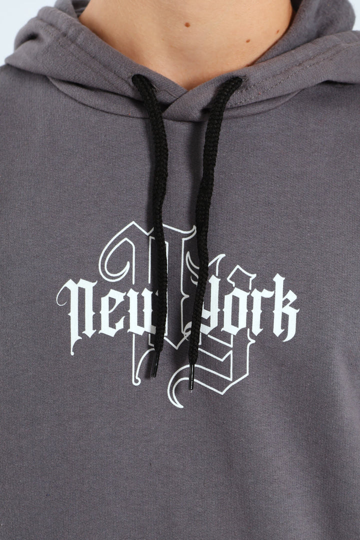 Boys City Back Print Hoody - Charcoal