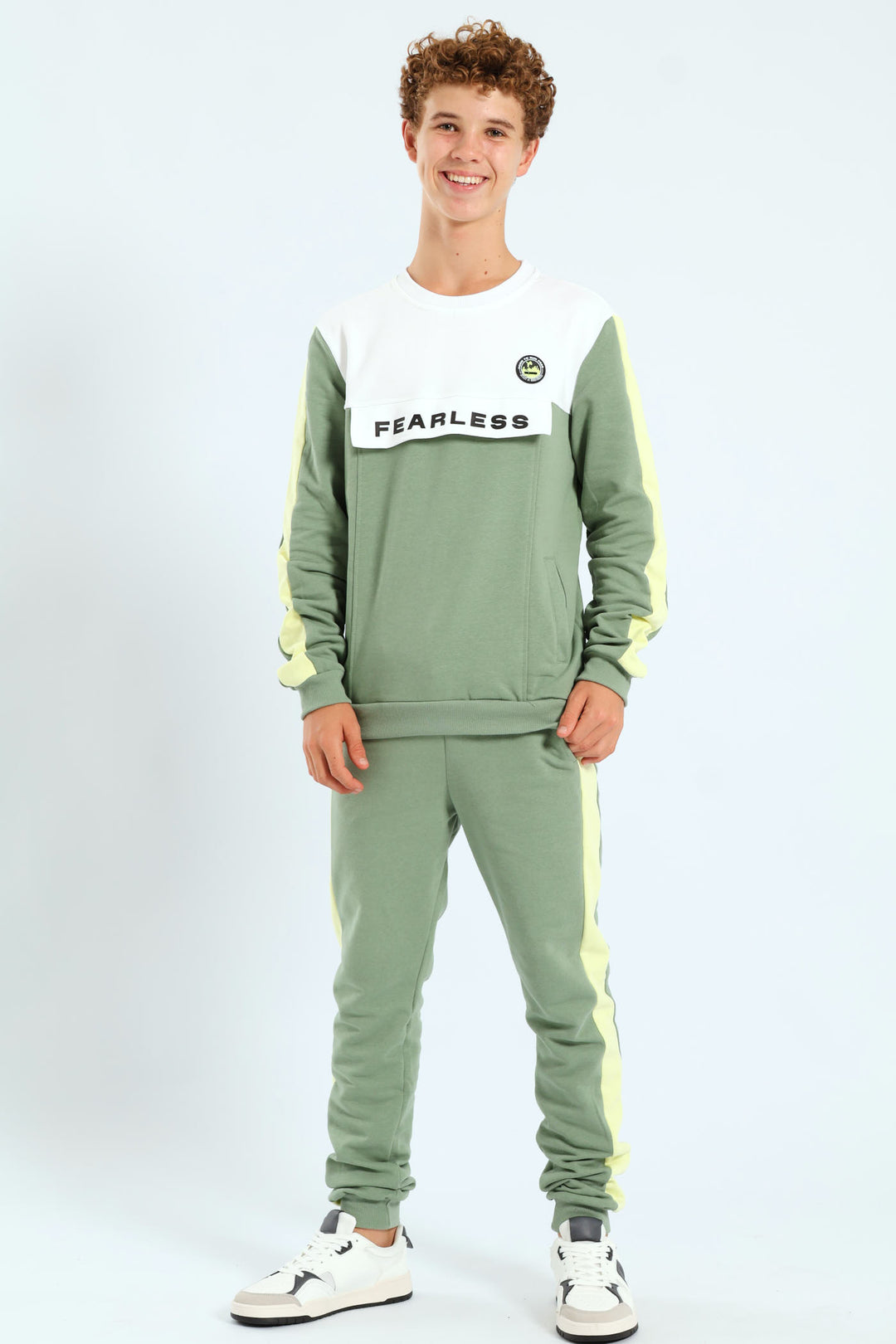 Boys Badge Crew Neck Top - Sage