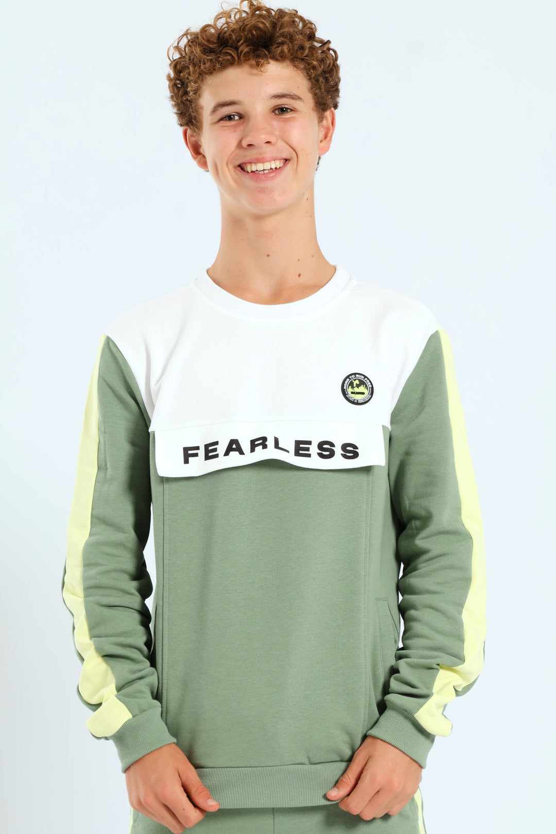 Boys Badge Crew Neck Top - Sage