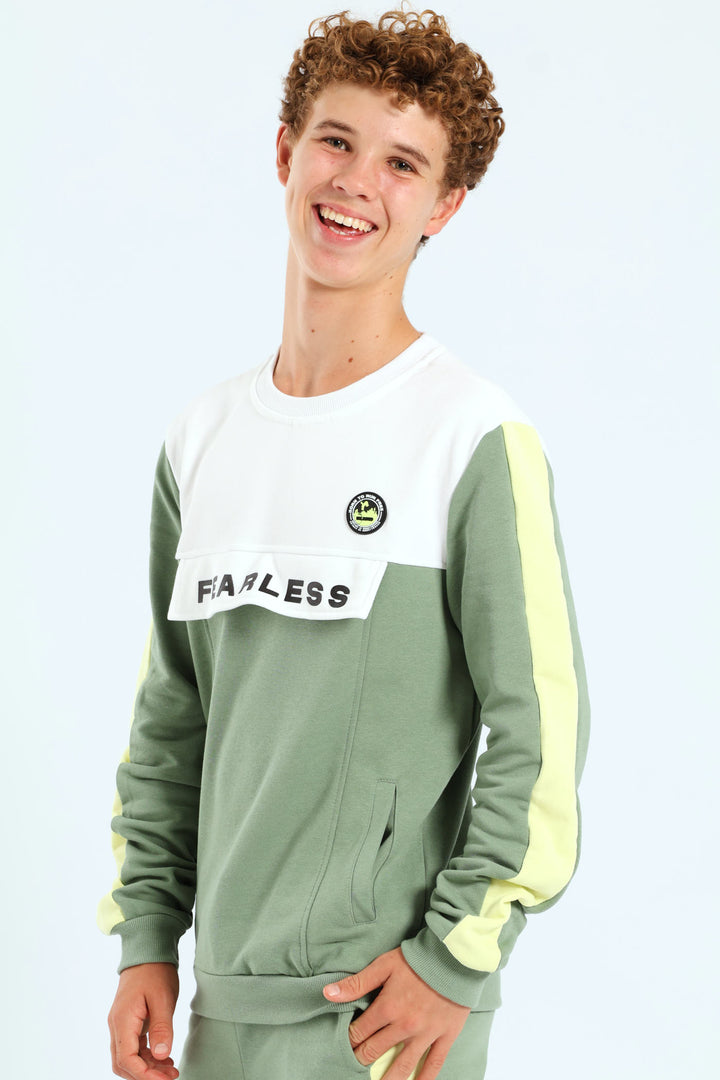 Boys Badge Crew Neck Top - Sage