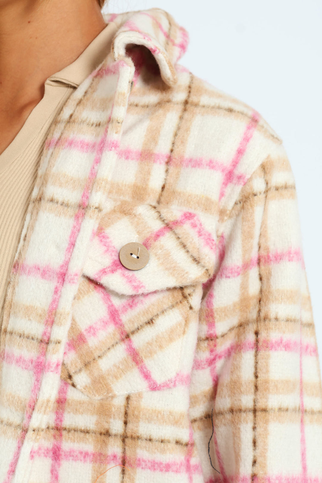 Girls Brushed Check Shacket - Brown