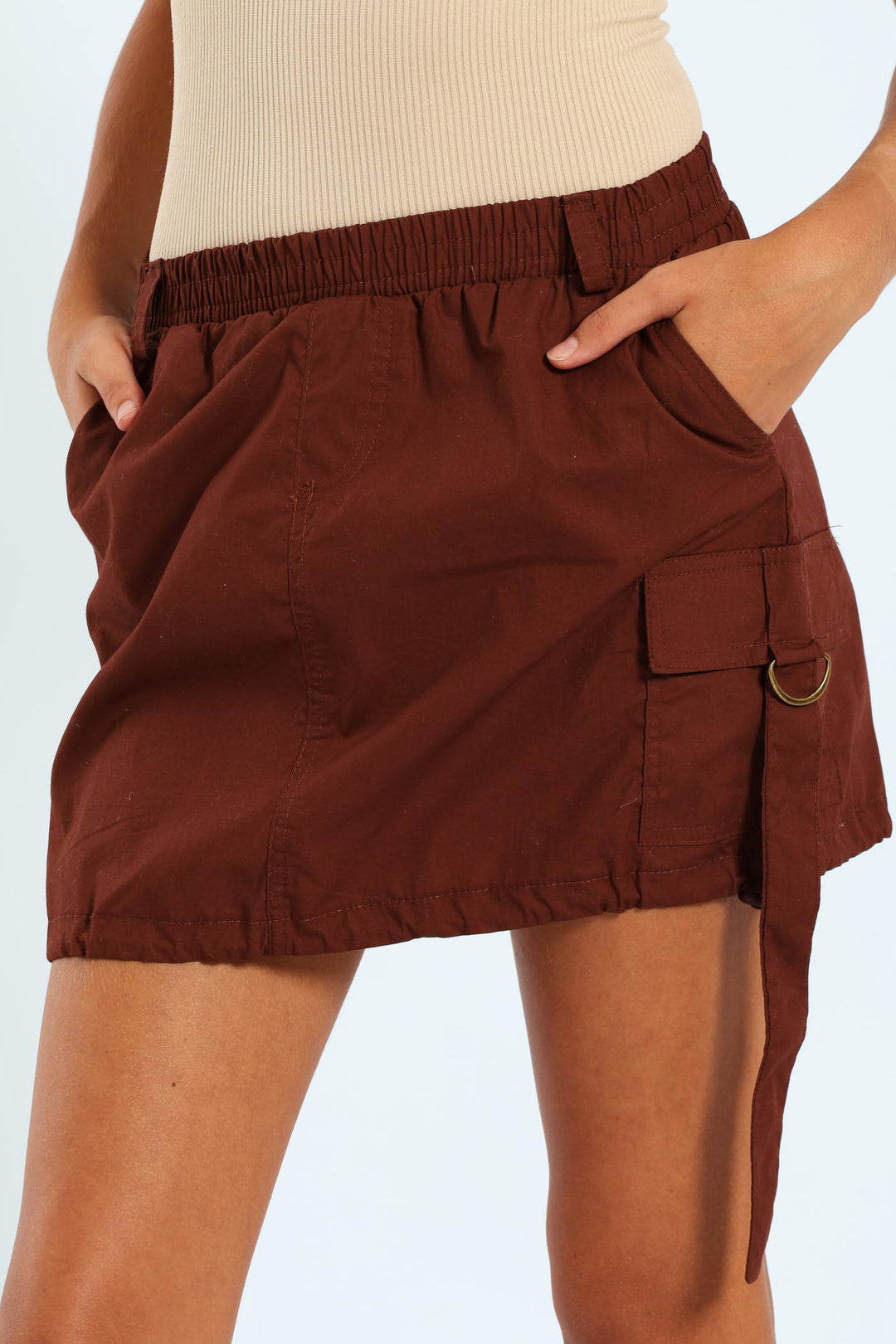Girls Cargo Poplin Skirt - Brown