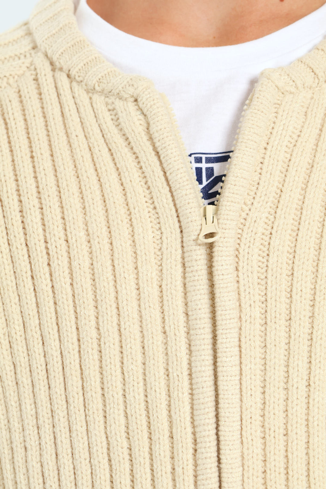 Boys Zip Through Rib Knitwear - Stone