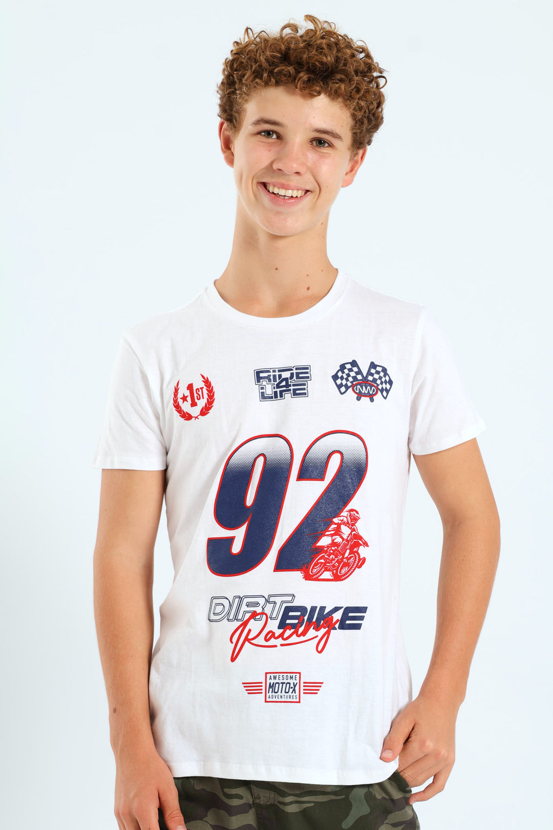 Boys Motocross Print Tee - White