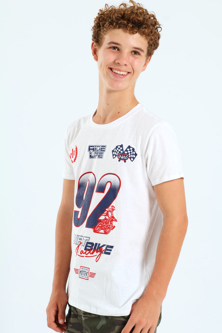 Boys Motocross Print Tee - White