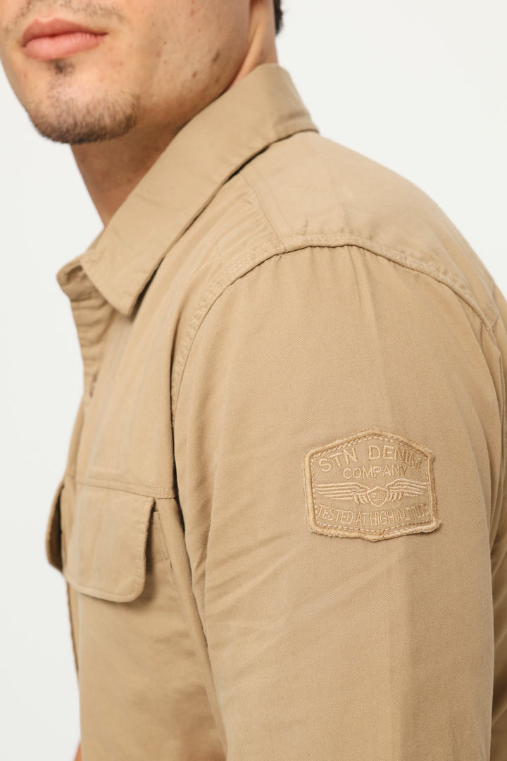 Short Sleeve Flap Pocket Badge Shirt - Taupe