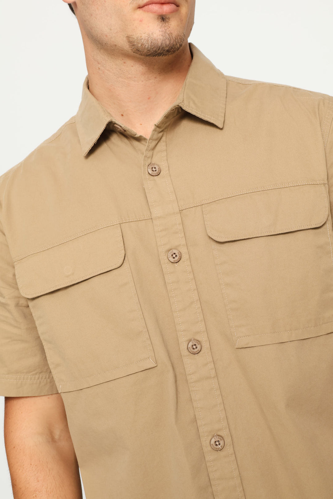 Short Sleeve Flap Pocket Badge Shirt - Taupe