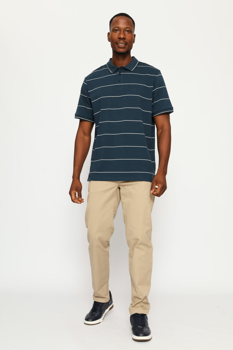 Thin Stripe Golfer - Petrol/White