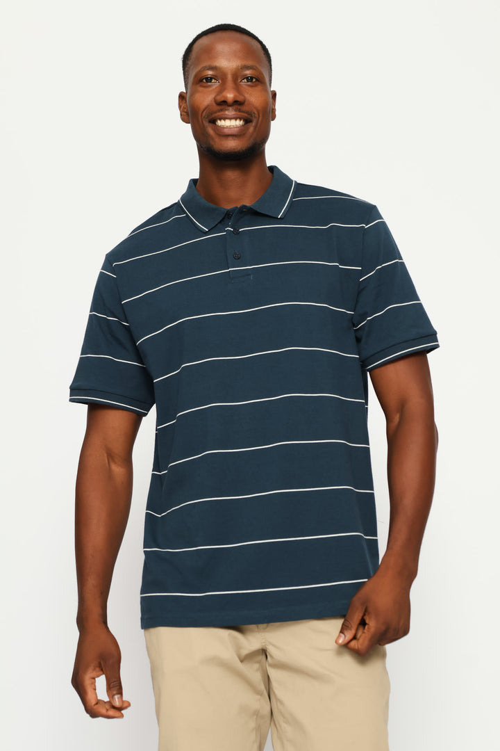 Thin Stripe Golfer - Petrol/White