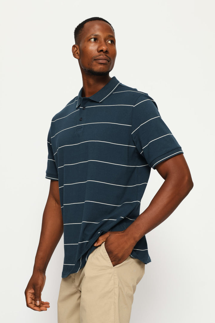 Thin Stripe Golfer - Petrol/White