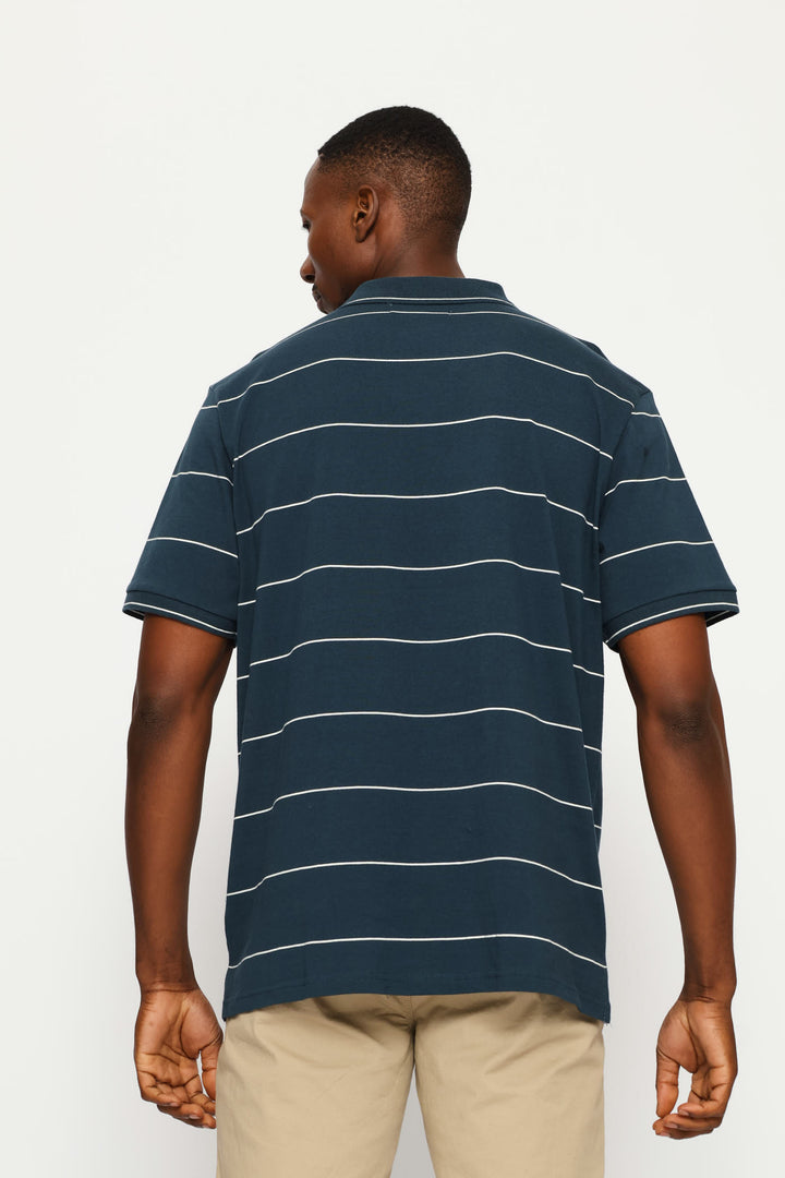 Thin Stripe Golfer - Petrol/White