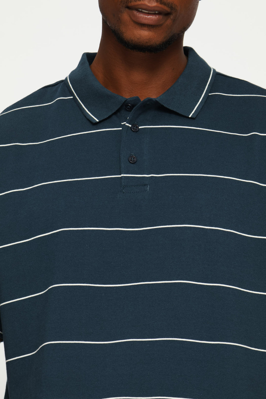 Thin Stripe Golfer - Petrol/White
