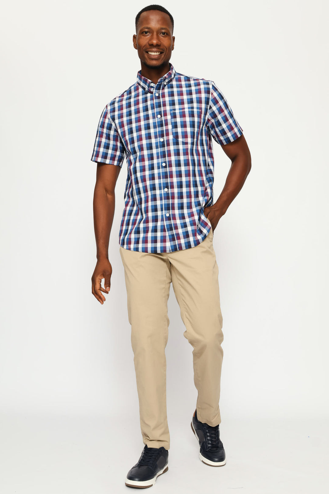 Button Down Check Shirt - Petrol/White/Plum