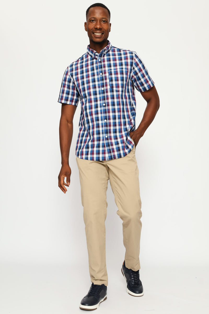 Button Down Check Shirt - Petrol/White/Plum