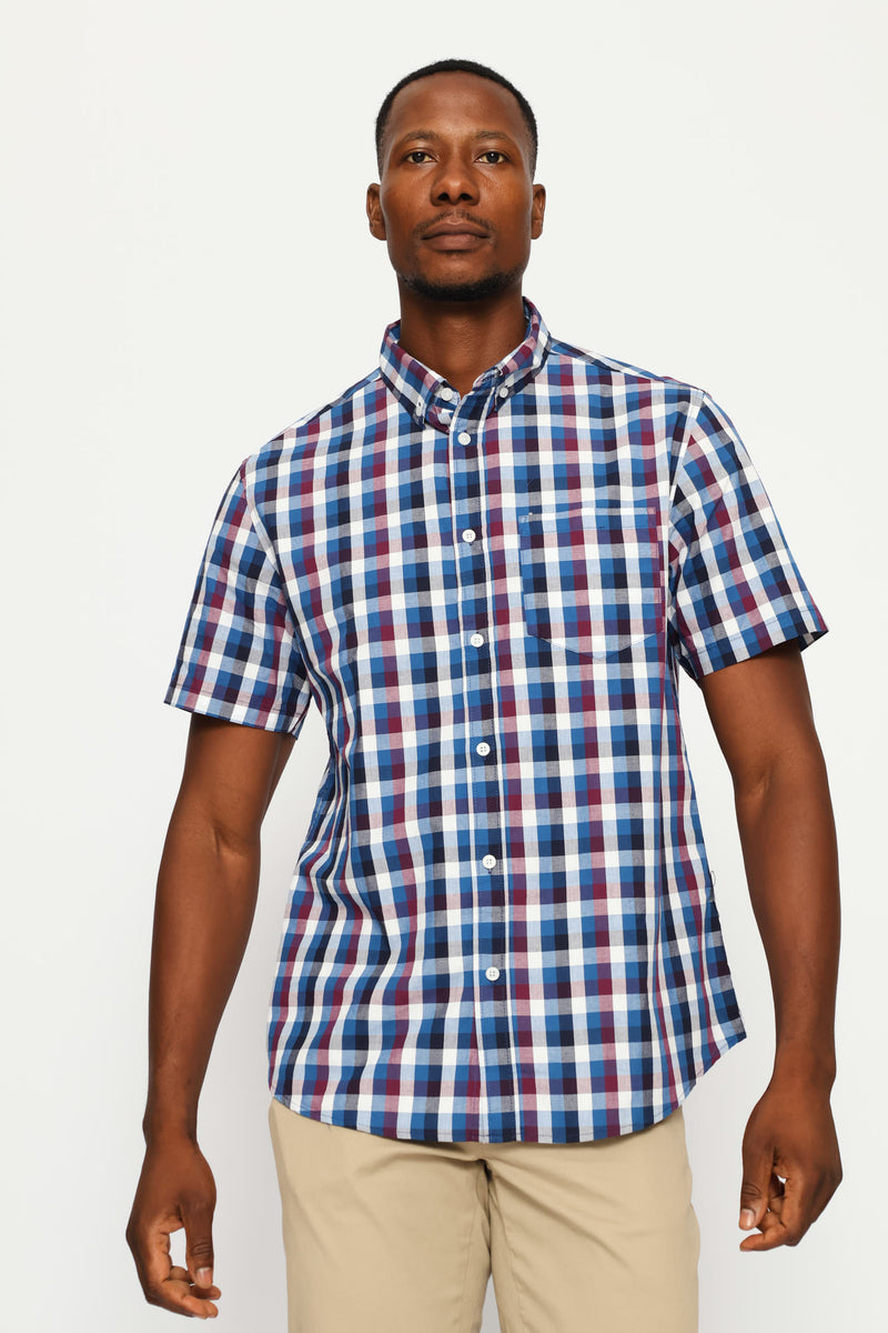 Button Down Check Shirt - Petrol/White/Plum