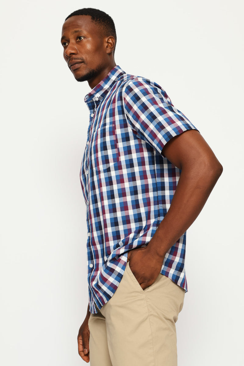 Button Down Check Shirt - Petrol/White/Plum
