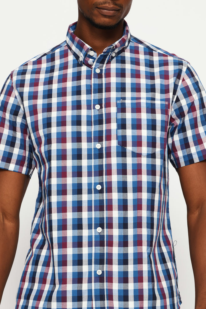 Button Down Check Shirt - Petrol/White/Plum