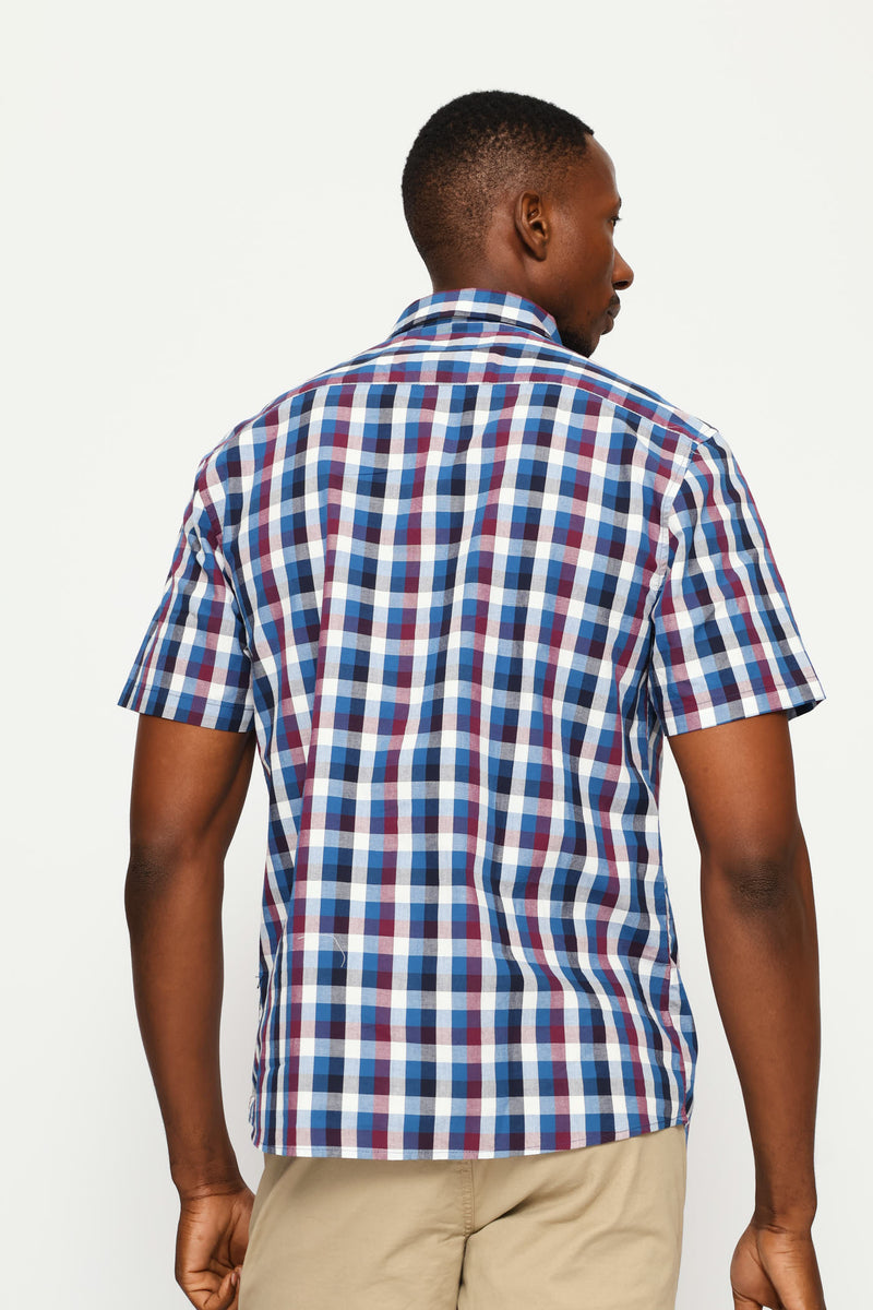 Button Down Check Shirt - Petrol/White/Plum