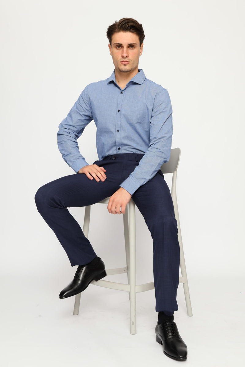 Slim Mini Check Printed Shirt - Mid Blue