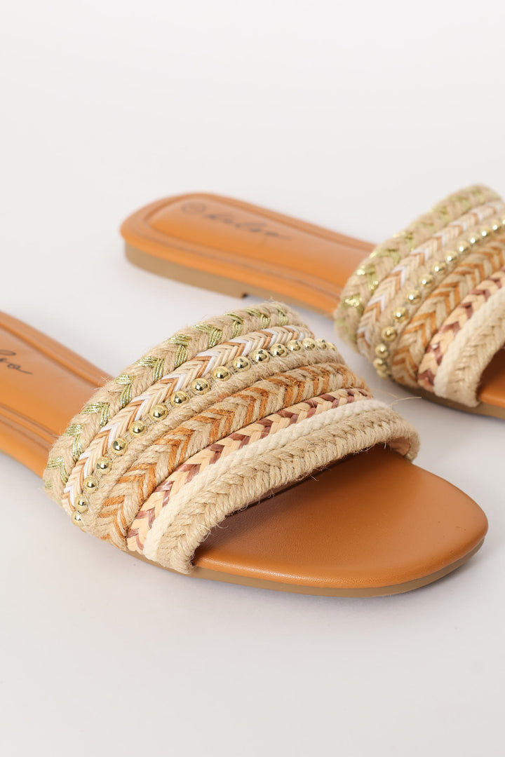 Rope With Stud Detail Sandal - Natural