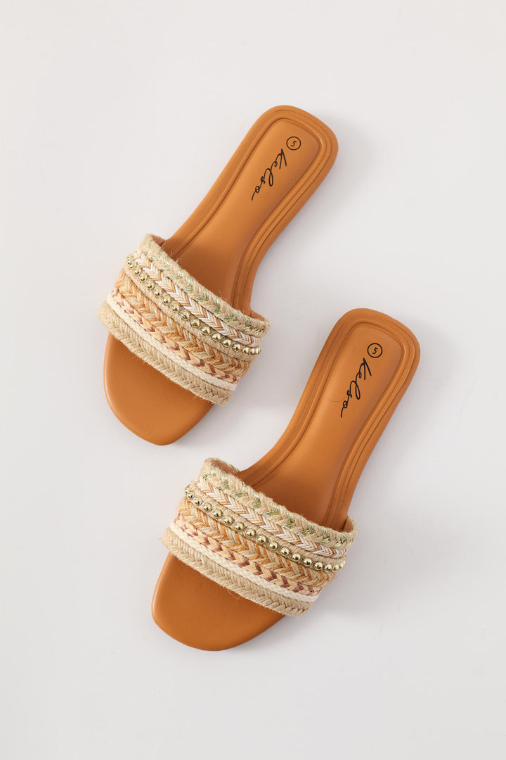 Rope With Stud Detail Sandal - Natural