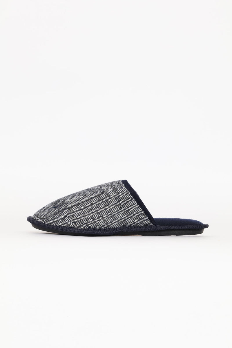 Open Back Herringbone Pattern Upper Slipper - Navy