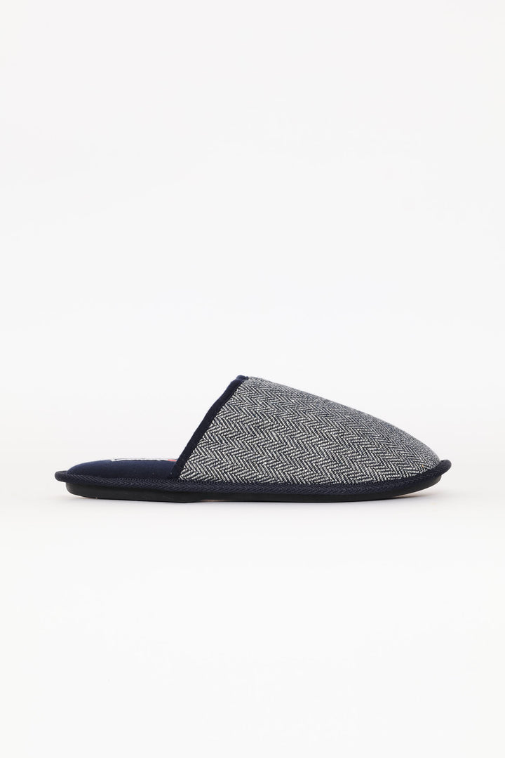 Open Back Herringbone Pattern Upper Slipper - Navy