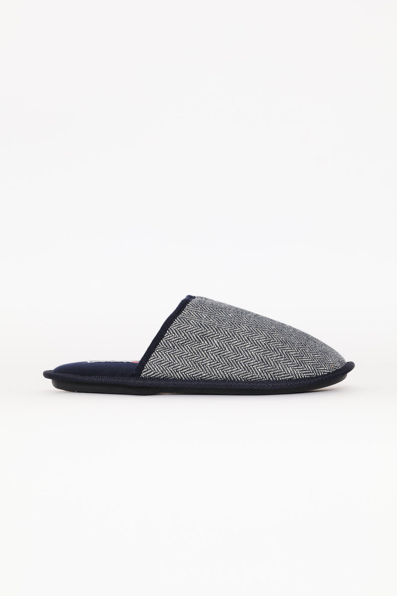 Open Back Herringbone Pattern Upper Slipper - Navy