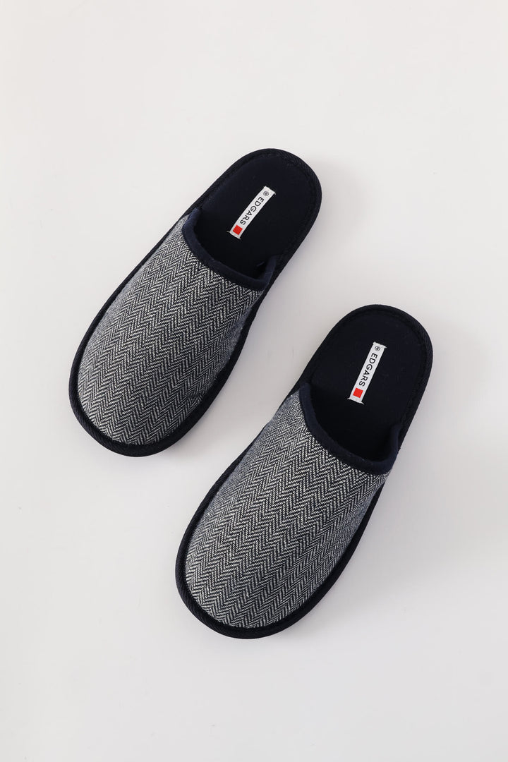 Open Back Herringbone Pattern Upper Slipper - Navy