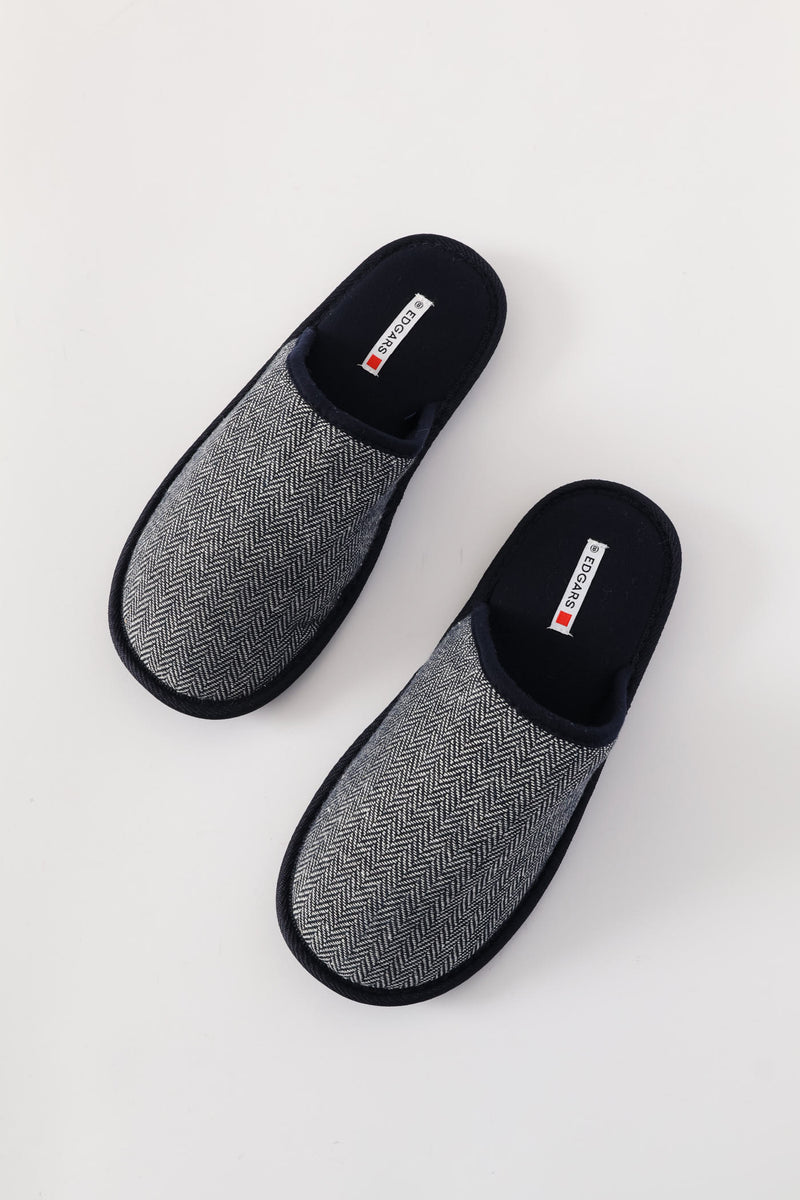 Open Back Herringbone Pattern Upper Slipper - Navy