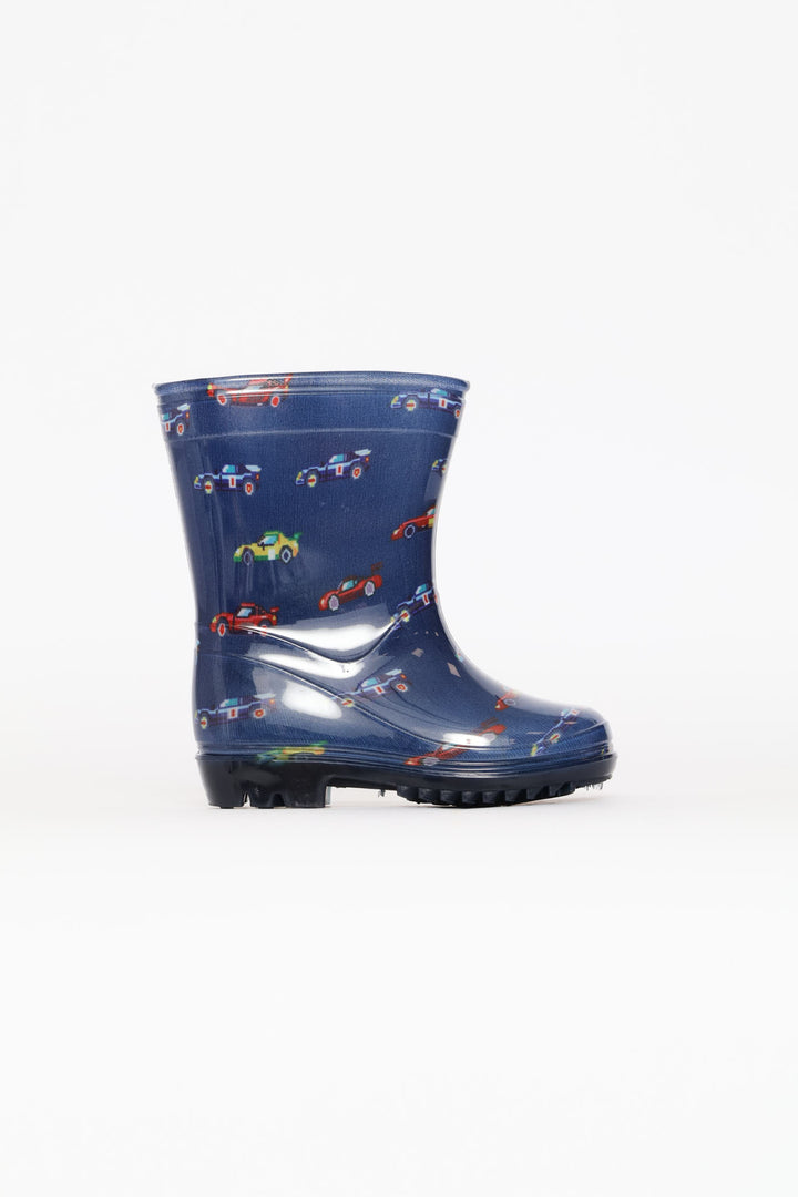 Pre-Boys Car Lace Up Wellington Boot - Blue