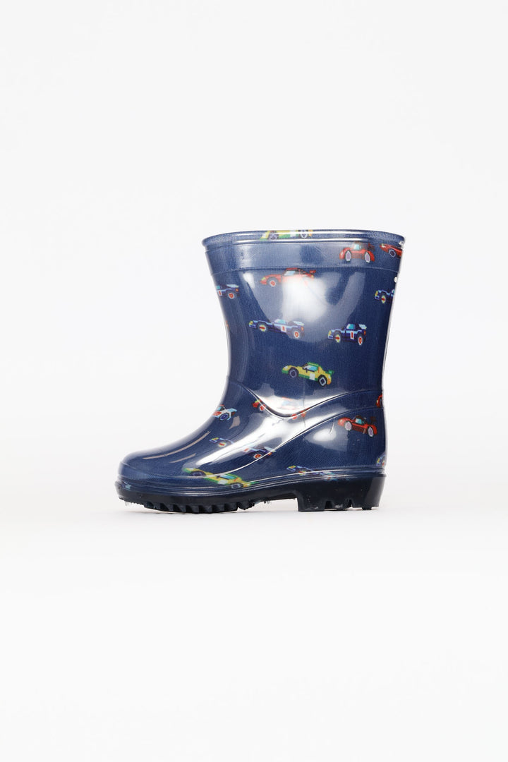 Pre-Boys Car Lace Up Wellington Boot - Blue