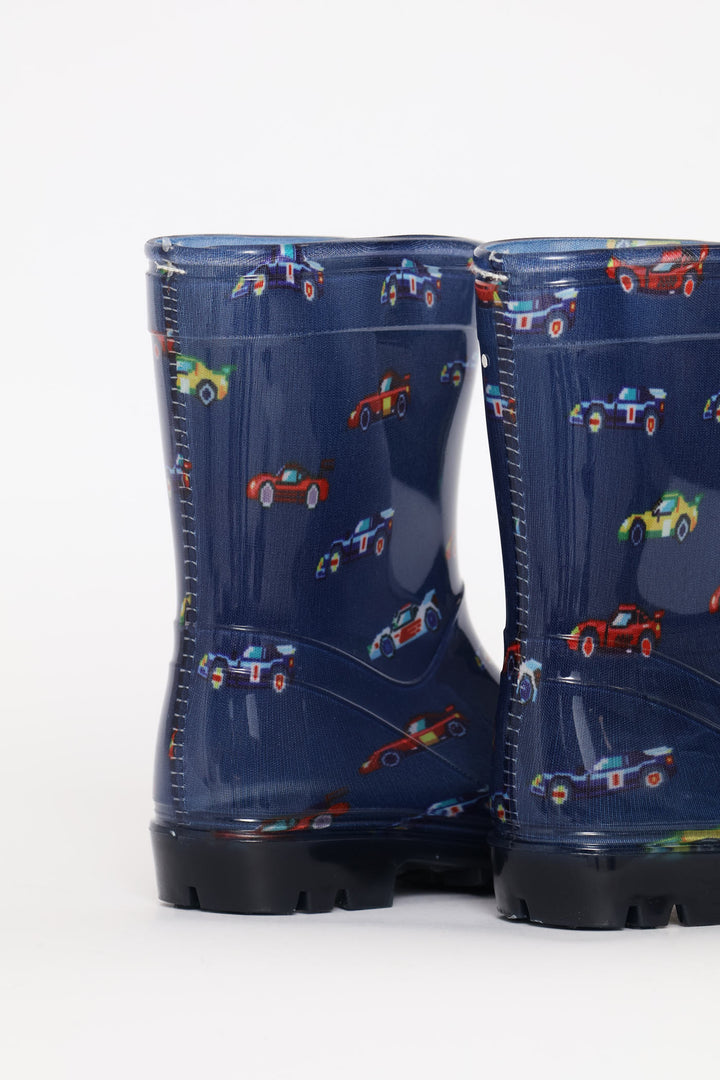 Pre-Boys Car Lace Up Wellington Boot - Blue