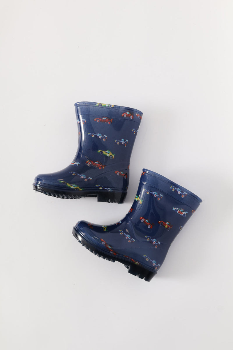 Pre-Boys Car Lace Up Wellington Boot - Blue