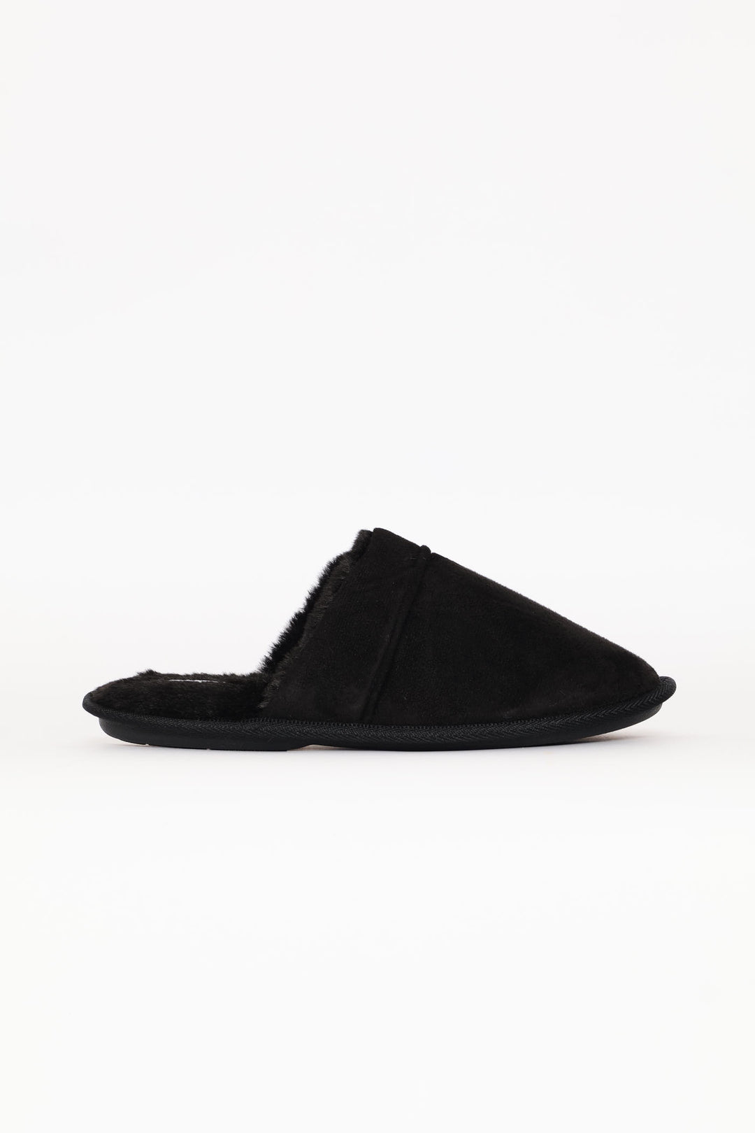 Open Back Plain Upper Slipper - Black