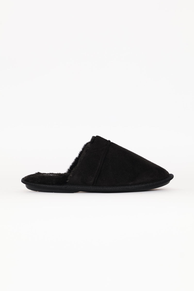 Open Back Plain Upper Slipper - Black