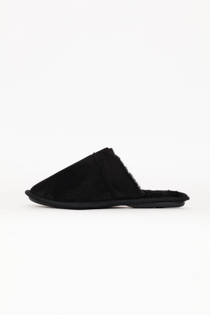 Open Back Plain Upper Slipper - Black
